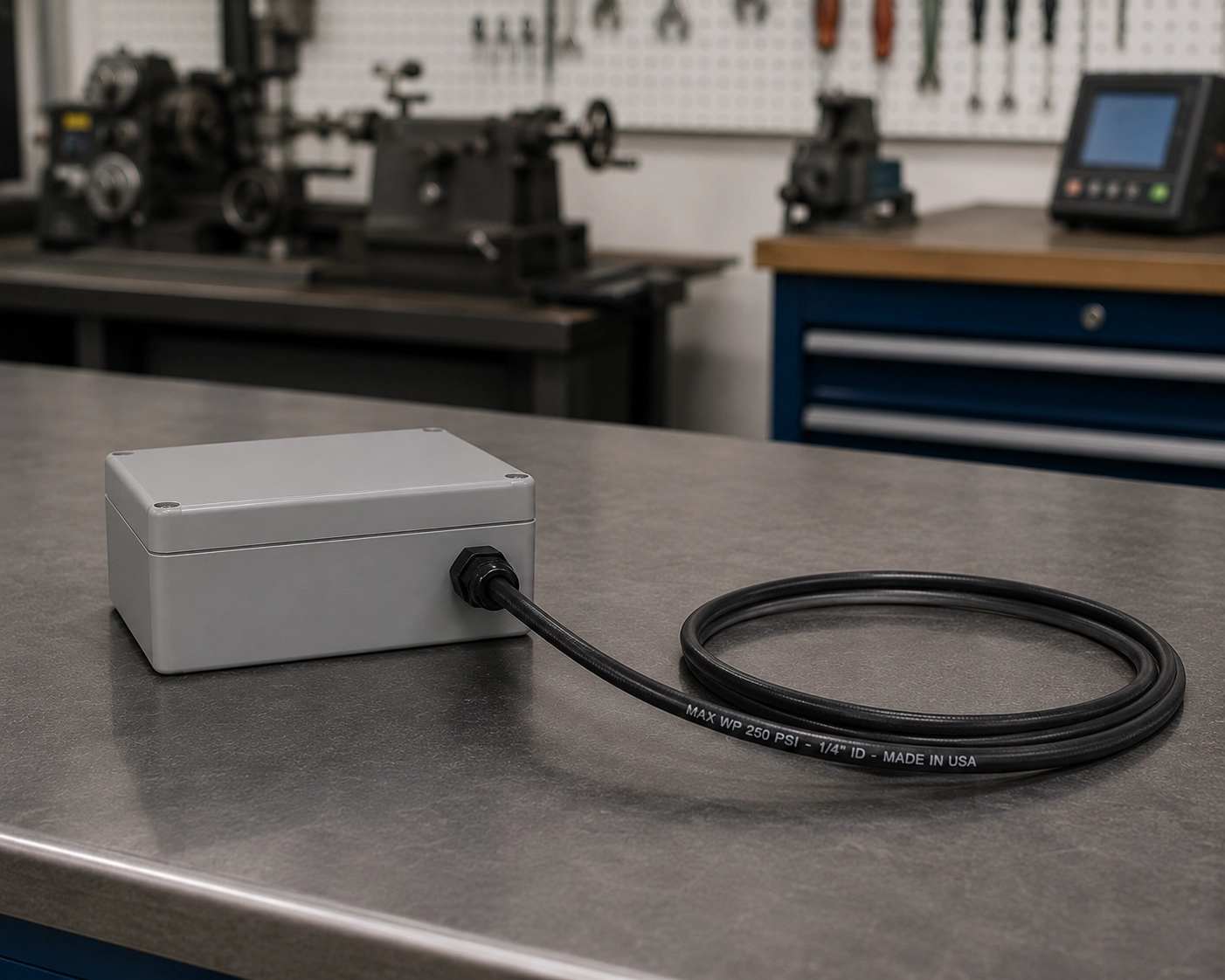 Pneumatic air hose pressure switch at driveway entry that detects vehicles when driven over